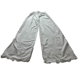 Salty Lemon Anthro Women's White Scalloped Rayon Boho Drawstring Tie Sz M